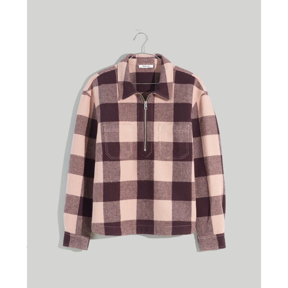 ♥️ Madewell Waffle Half Zip Popover Shirt Warm Sandstone Brown Pink Women Size M - Picture 3 of 7